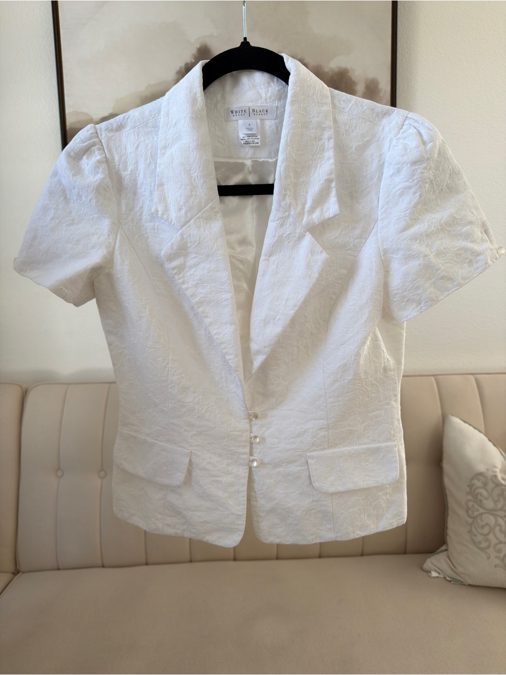 White House Black Market White Short-Sleeve Textured Blazer